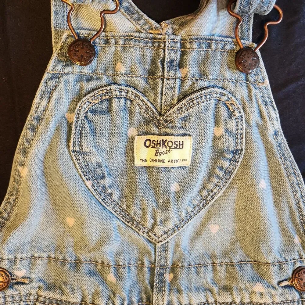 Oshkosh Overalls Girls Youth 2T Denim Bib Hearts Country Girl Rockabilly